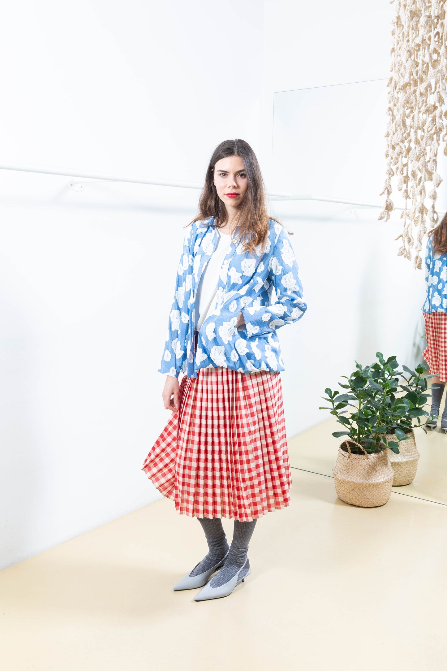 Blue Ballon Shirt with White Florals