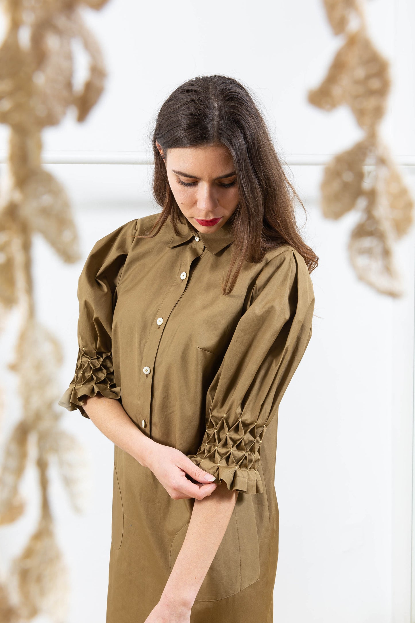 Brown Dress with Details on the Sleeves