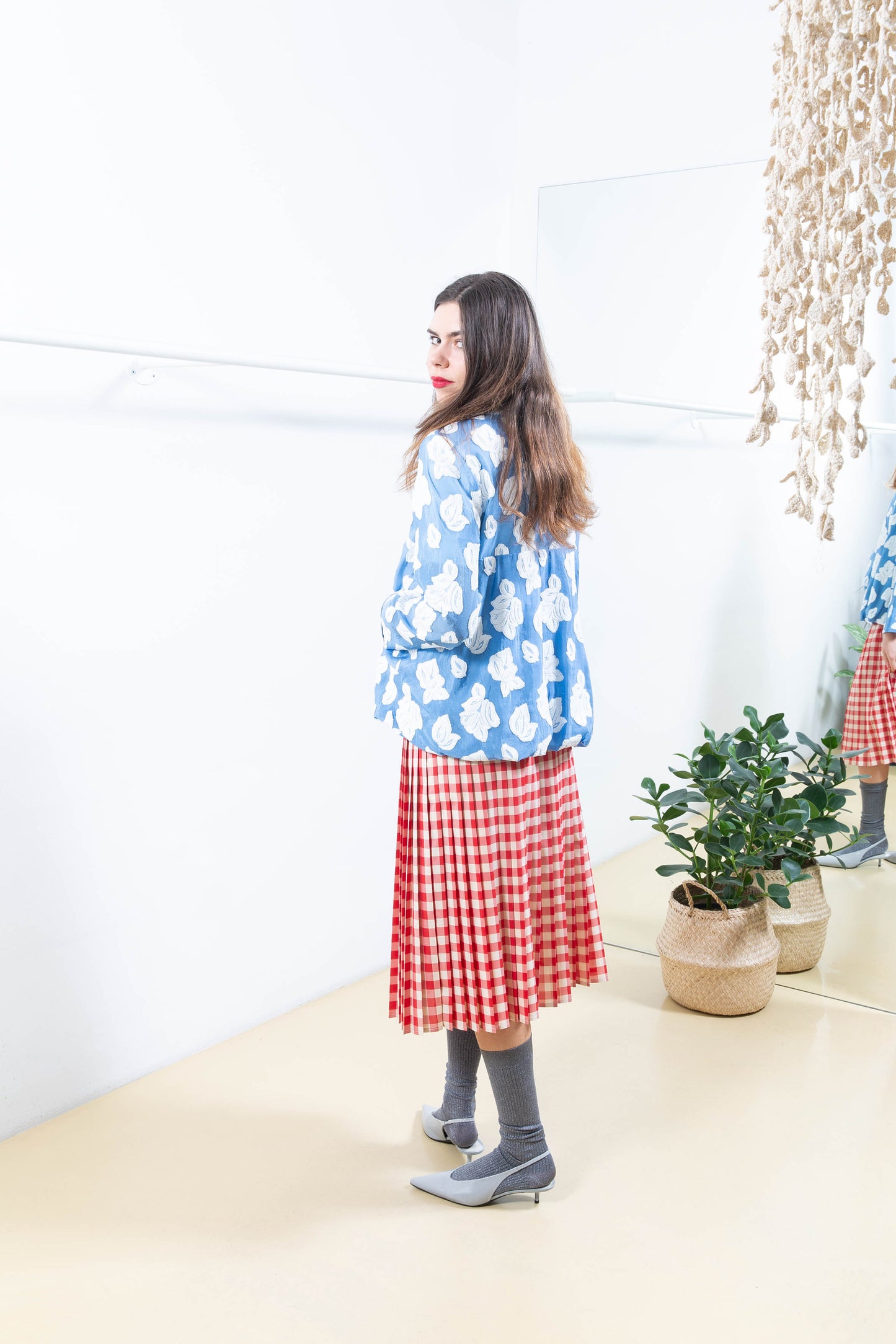 Blue Ballon Shirt with White Florals