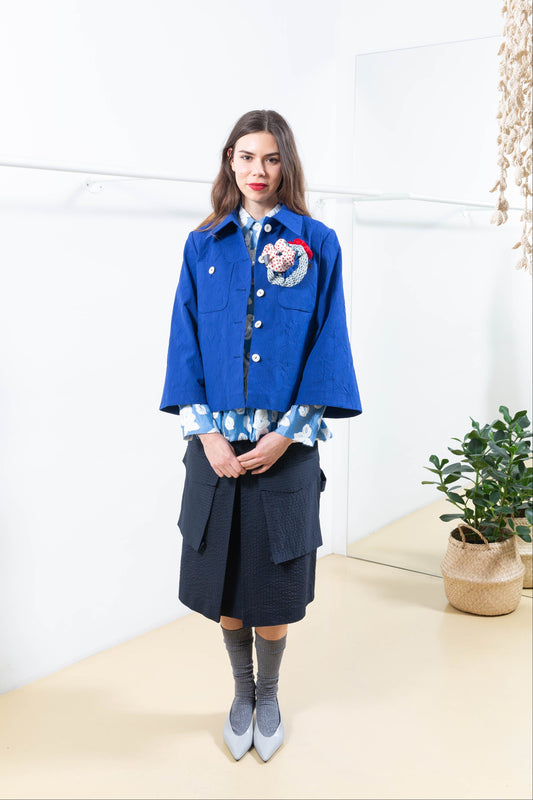Blue Jacket with Floral Pattern