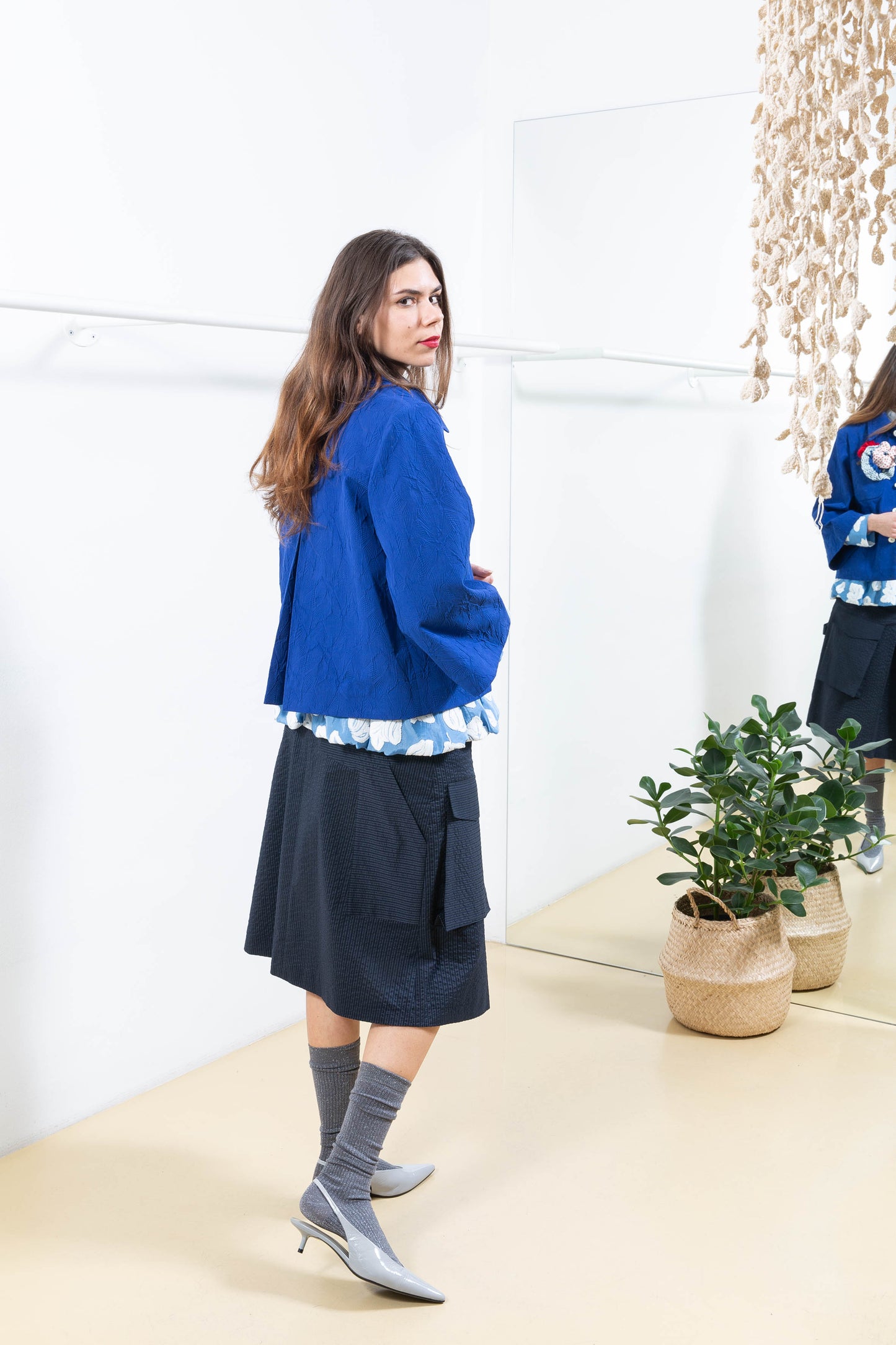 Navy Striped Skirt with Cargo Pockets