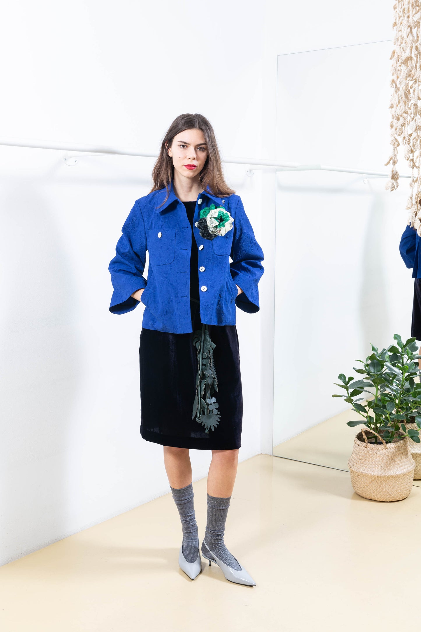 Blue Jacket with Floral Pattern