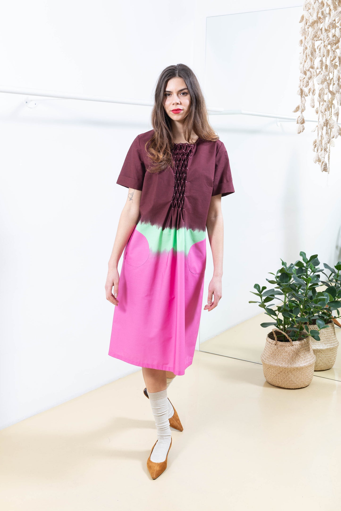 Multicolored Dress with Details on the Front