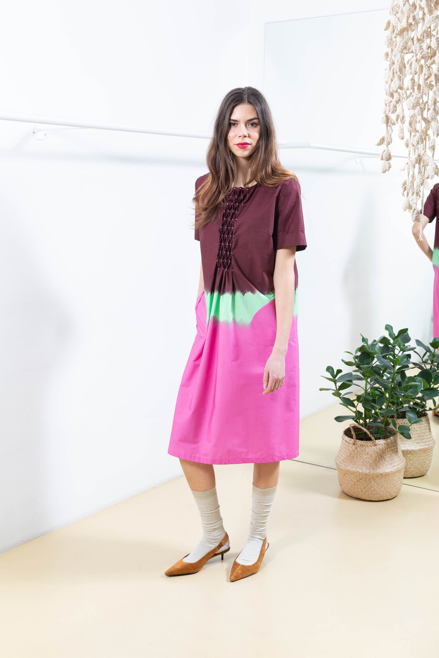 Multicolored Dress with Details on the Front