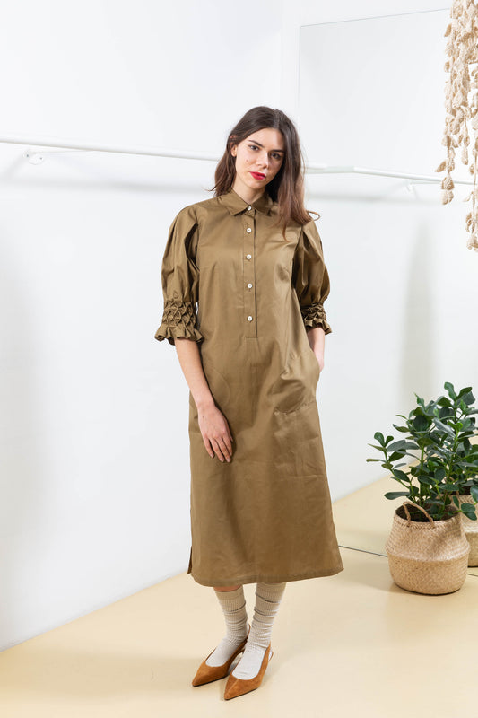 Brown Dress with Details on the Sleeves