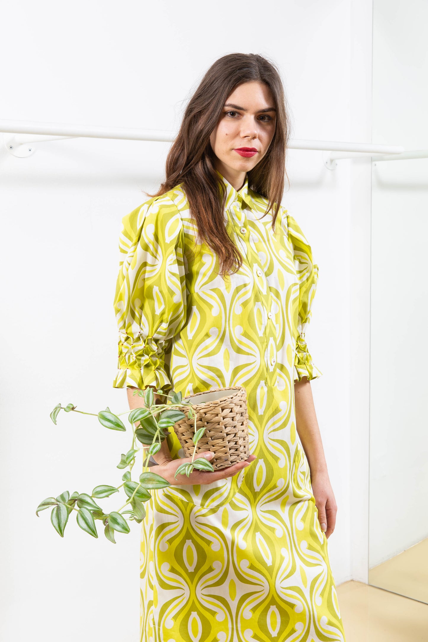 Multicolor Dress with Details on the Sleeves