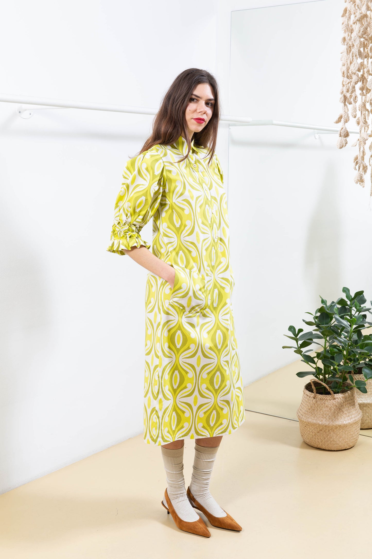 Multicolor Dress with Details on the Sleeves