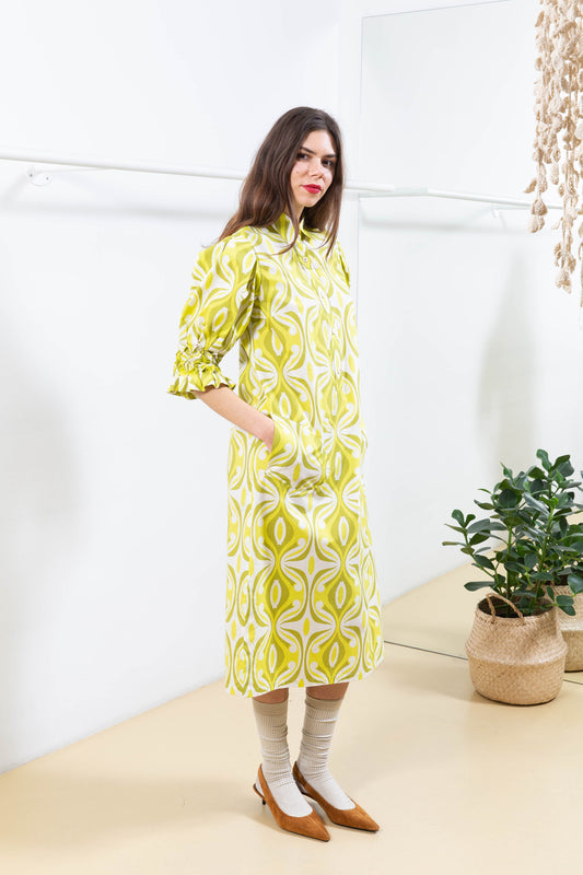 Multicolor Dress with Details on the Sleeves