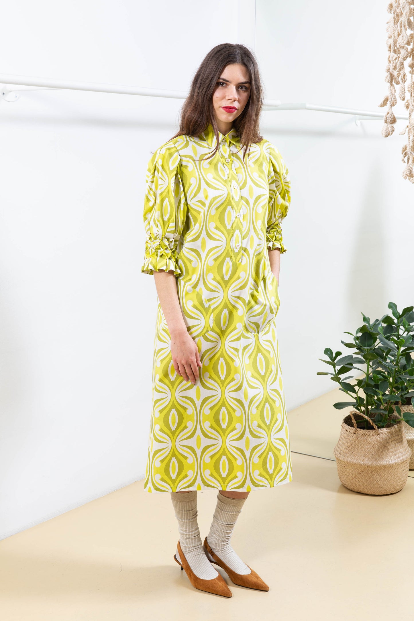 Multicolor Dress with Details on the Sleeves