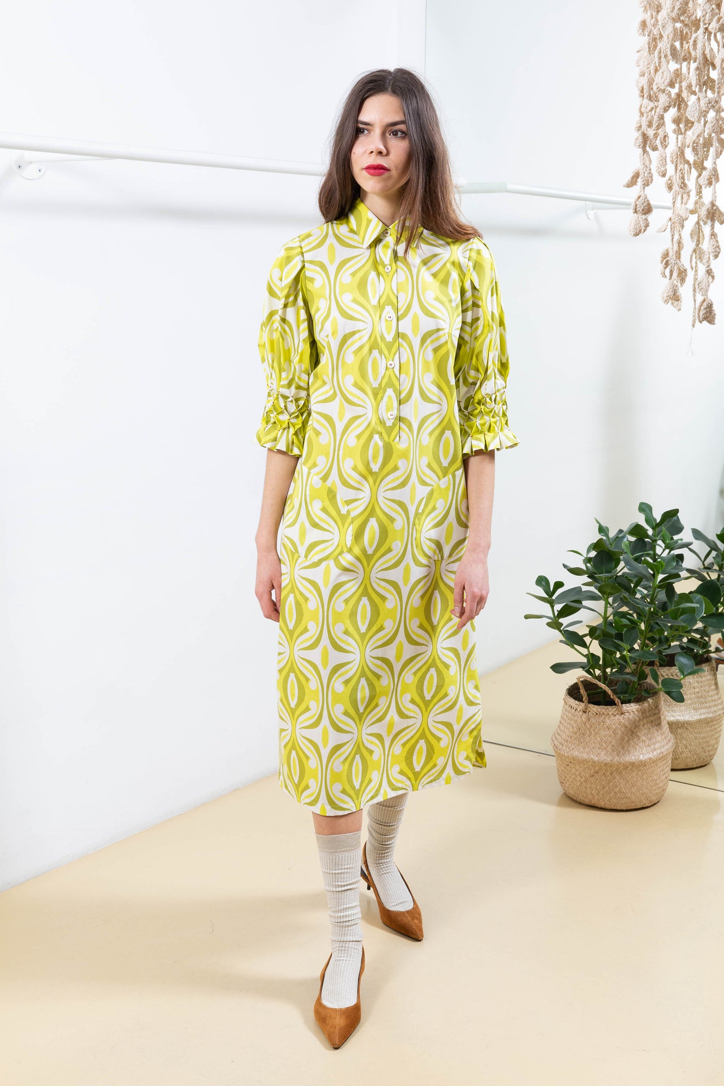 Multicolor Dress with Details on the Sleeves