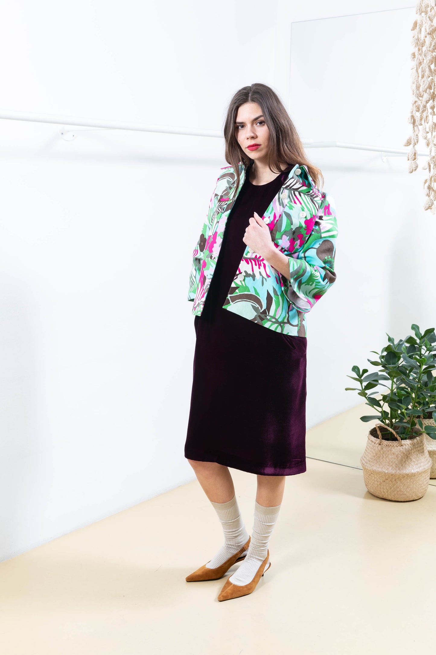 Velvet Dress with Pleated Sleeves
